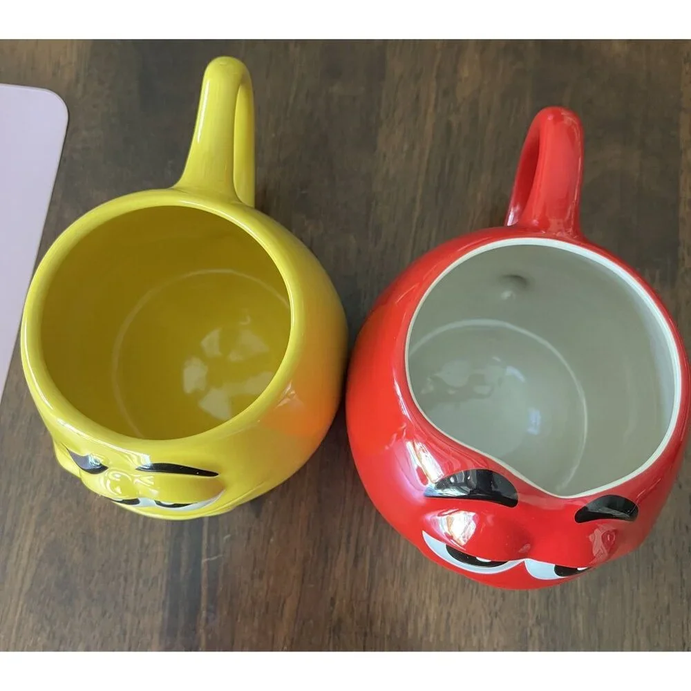 M &M's World Set of (2) 3D Character Face Mugs Red & Yellow Cups